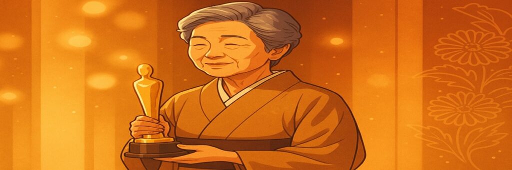 Masako Nozawa smiling warmly at an award ceremony recognition event