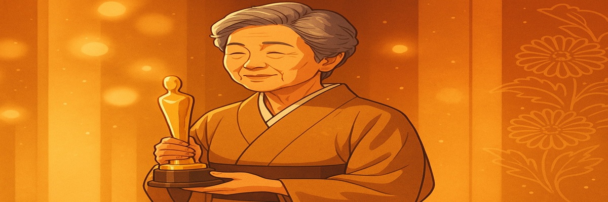 Masako Nozawa smiling warmly at an award ceremony recognition event