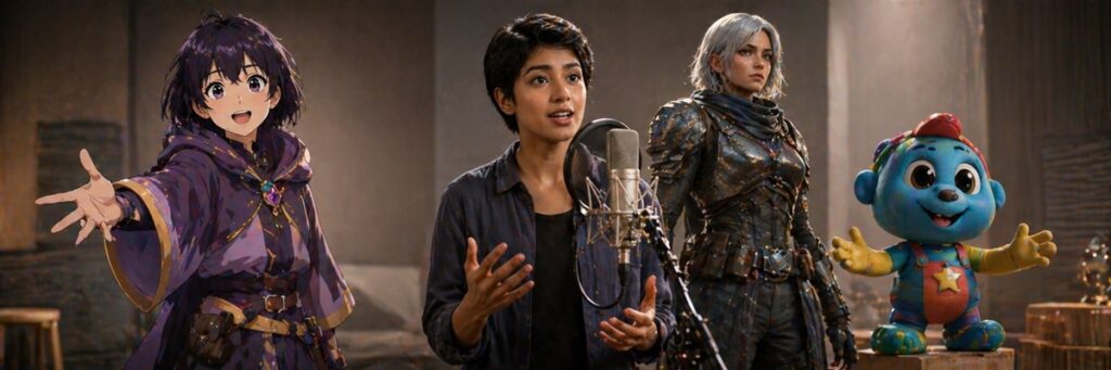 Voice actor representing multiple character styles across anime, games, and children’s content